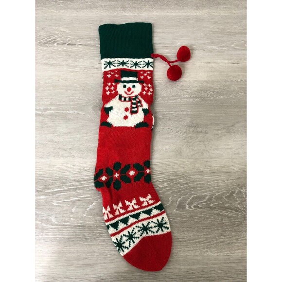 Unbranded Other - Vintage Multicolor Hand Craft Knitted Decorative Christmas Stocking with Pom Pom